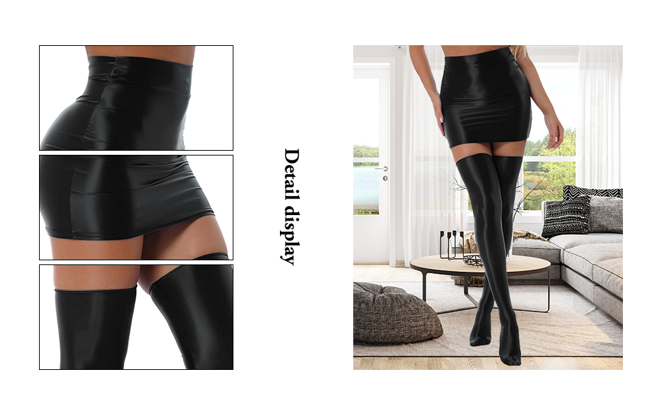 Women''s Oil Shiny Smooth Pencil Mini Skirts 