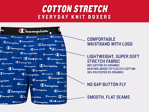 Champion cotton stretch everyday knit boxers comfortable waistband lightweight super soft no gap fly