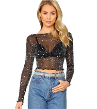 Sheer Mock Neck Crop Tee