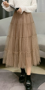 Femiserah Women''s Tutu Tulle Skirt Elastic High Waist Layered Skirt Floral Print Mesh Pleated Skirt