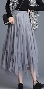 Femiserah Women''s Tulle Handkerchief Hem Skirt A-Line Flowy Layered Mesh Long Skirt