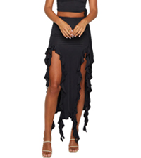 high waisted ruched ruffle tassel split bodycon midi skirt summer long skirts for women 2024