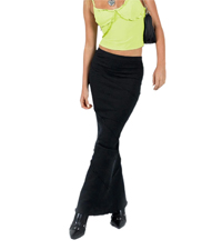 black high waisted ribbed knit slit hem bodycon long maxi skirt ruffle trim skirts for women