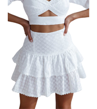 pleated mini skirt eyelet embroidery lace layered ruffle high waisted boho mini short skirts women
