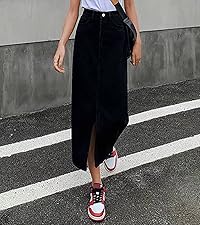 jean skirt with front slit,y2k jean skirt,a line denim skirt