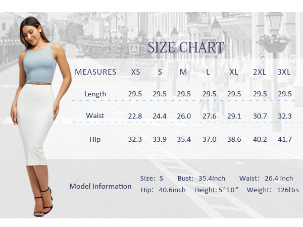 Tummy Control Pencil Skirts Stretchy Bodycon Midi Skirt Below Knee with Back Slit