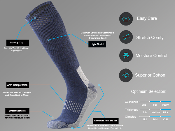 cotton blend thick full steel toe work boot otc heavy duty weight cold weather winter socks