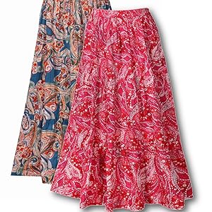 blue and pink paisley print skirt