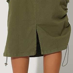Allegra K Cargo Skirt for Women''s Y2K Adjustable Casual A-Line Midi Long Denim Skirt