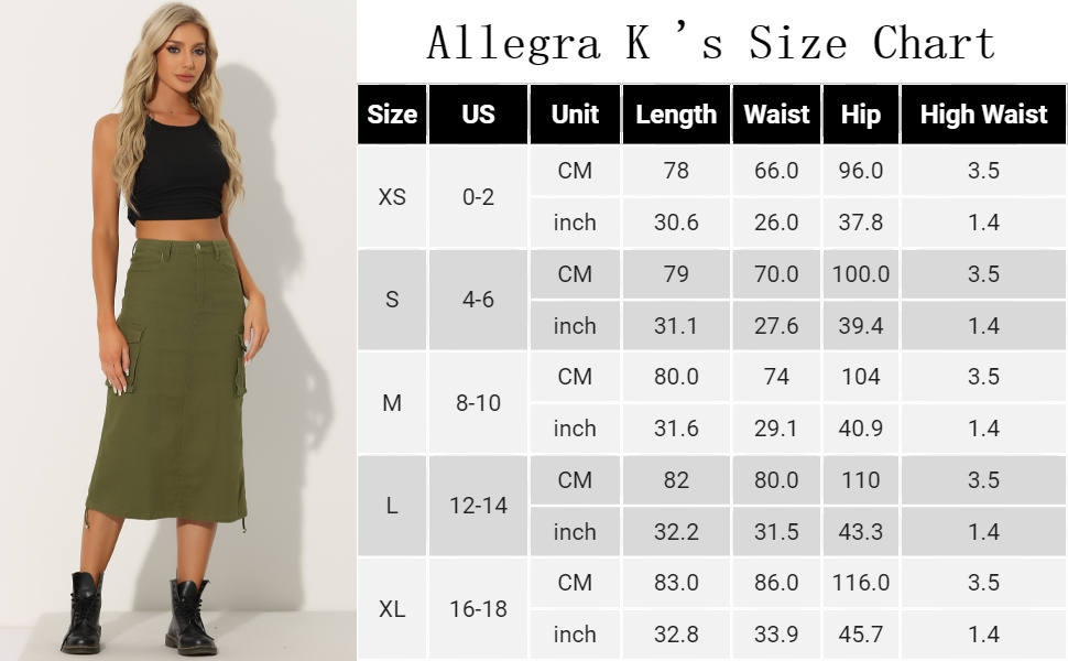 Allegra K Denim Cargo Skirt for Women''s Casual High Waisted Pencil Skirt A-Line Midi Jean Skirt