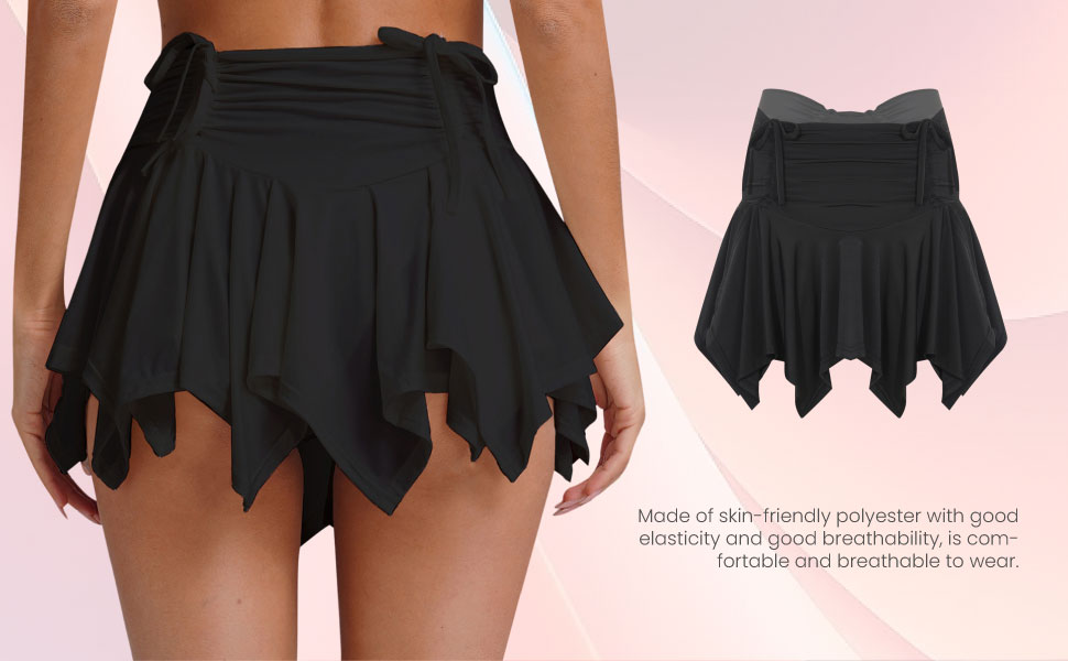 Womens Asymmetrical Hem Mini Skirt Ruffle Y2k E-Girl Low Waist Tie-up Skirt for Club Party