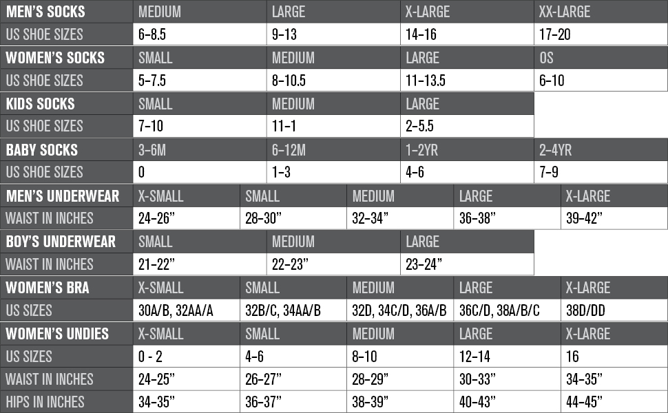 Stance Size Chart