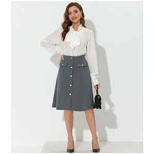 Allegra K Women''s Button Front Work A-Line Formal Knee Length Skirt