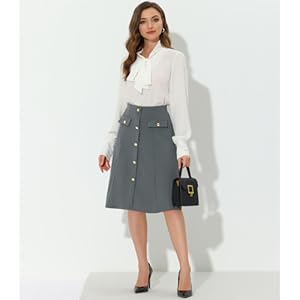Allegra K Women''s Button Front Work A-Line Formal Knee Length Skirt