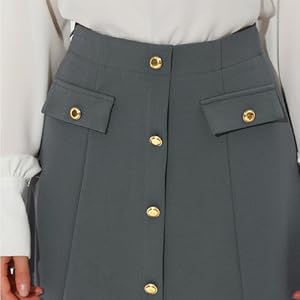 Allegra K Women''s Button Front Work A-Line Formal Knee Length Skirt