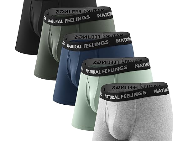 Mens Underwear Bamboo Rayon Boxer Briefs Breathable and Soft Trunks with Fly Underwear for Men