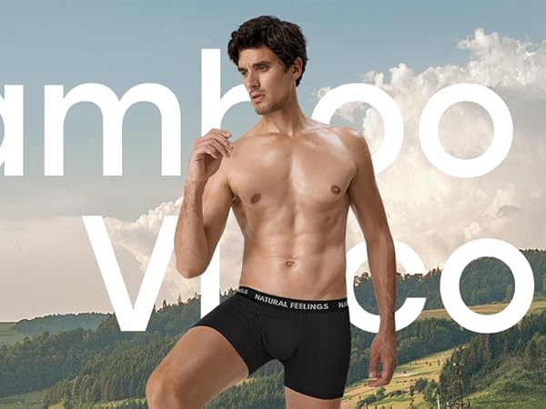 Mens Underwear Bamboo Rayon Boxer Briefs Breathable and Soft Trunks with Fly Underwear for Men