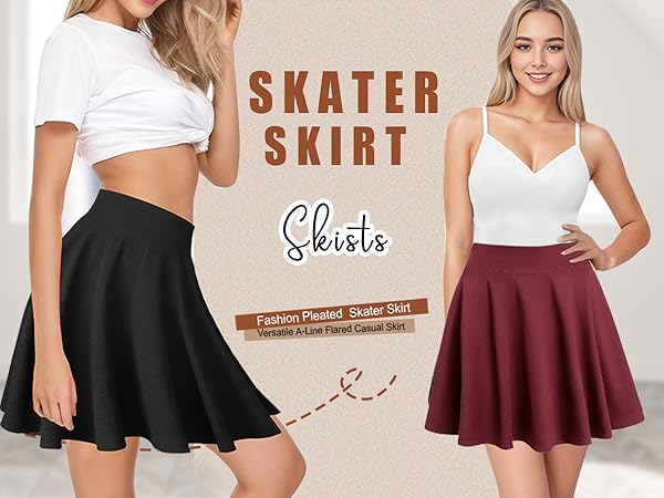 plus size pleated skater skirt stretchy high waist pleated white skirt