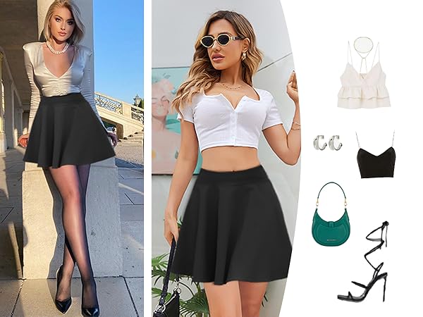 casual Mini flare Skirt a line flowy cute skater skirts women’s high waisted pleated academia skirt