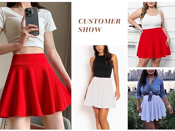 plus size women pleated skirts casual flare flowly ladies hight waisted skater skirts knee length