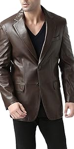 BGSD Men''s Grant 2-Button Lambskin Leather Blazer