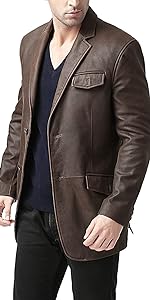 BGSD Men''s 2-Button Cowhide Leather Blazer