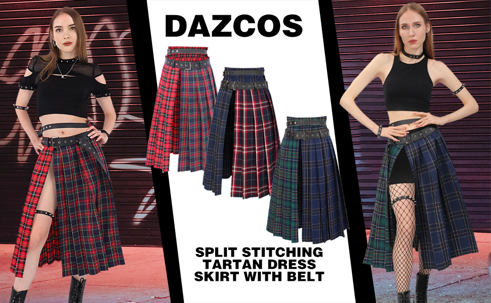 Plaid Slit Thigh Midi Skirt for Women