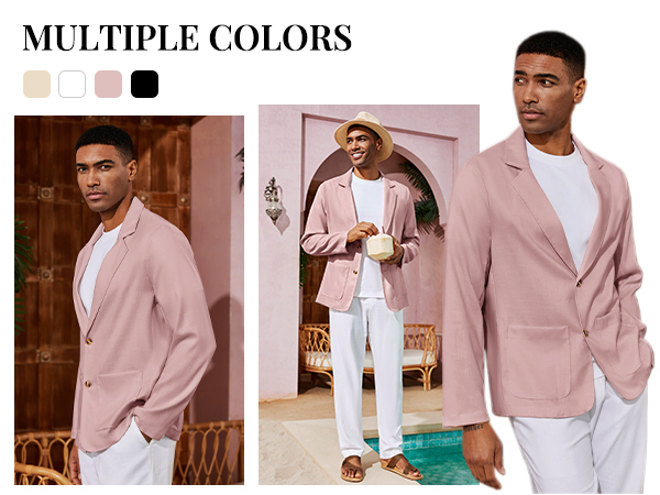 Mens Casual Linen Blazer Suit Jacket Two Button Slim Fit Lightweight Business Sport Coats