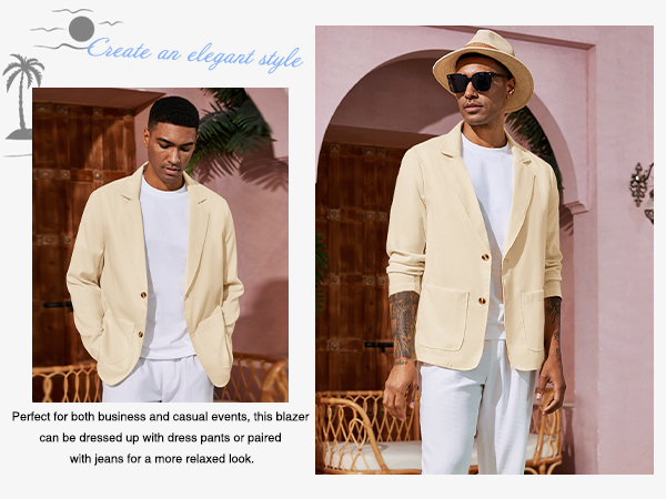 Mens Casual Linen Blazer Suit Jacket Two Button Slim Fit Lightweight Business Sport Coats