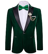 Velvet Blazer for Men Peaked Lapel Sport Coat Tuxedo Wedding Slim Fit One Button Dinner Suit Jacket