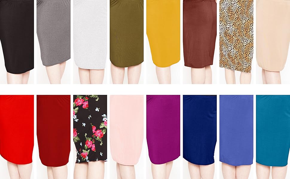 Women’s Soft Stretch MIDI Skirt color options