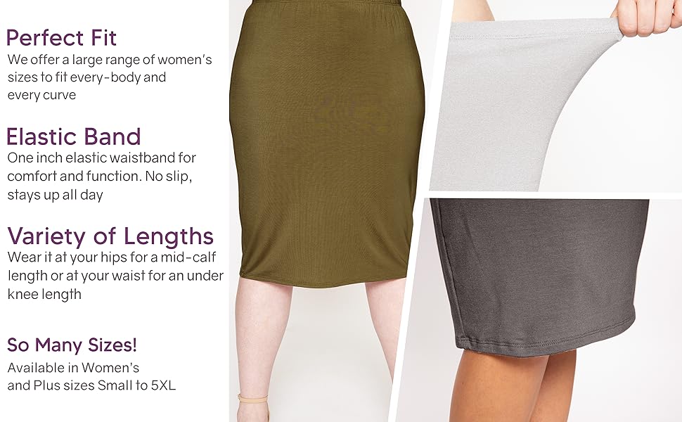 Women&#39;s Plus Size Soft Stretch MIDI Skirt infographic
