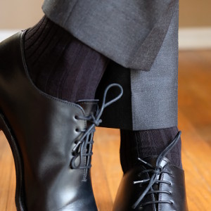 Black Cotton Ribbed Over the Calf Dress Socks for Men that are Knee High