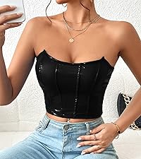 PU Leather Bandeau Tube Top Strapless Bustier Corset Crop Top