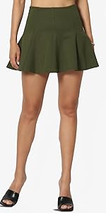 Flared Skater Mini Skirt w Shorts Inset Ponte Knit Skort 14" Hunter Green