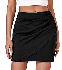 Women''s High Waist Ruched Wrap Asymmetrical Hem Skort Bodycon Zipper Short Mini Skirt