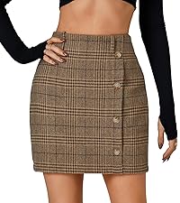 Women''s Plaid High Waist Bodycon Pencil Button Mini Skirt