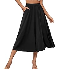 Women''s Stretchy Flared Basic Versatile High Waisted Casual Midi Skater Skirt