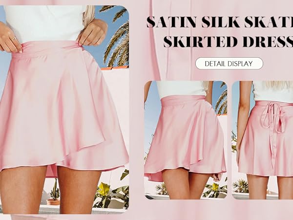 Women''s High Waisted Satin Mini Short Skirts