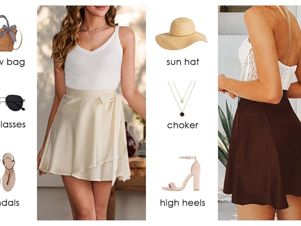 Women''s casual silk satin skater skirt