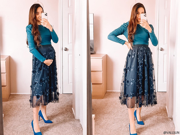 Embroidered Tulle Midi Skirt