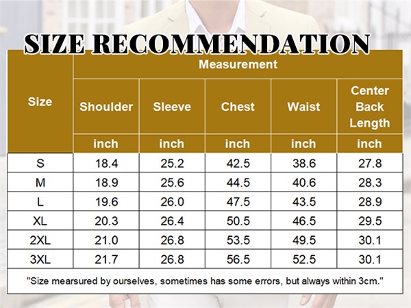 COOFANDY Mens Sport Jacket Size Chart