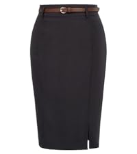 Kate Kasin Women''s Bodycon Pencil Skirt with Belt Solid Color Hip-Wrapped