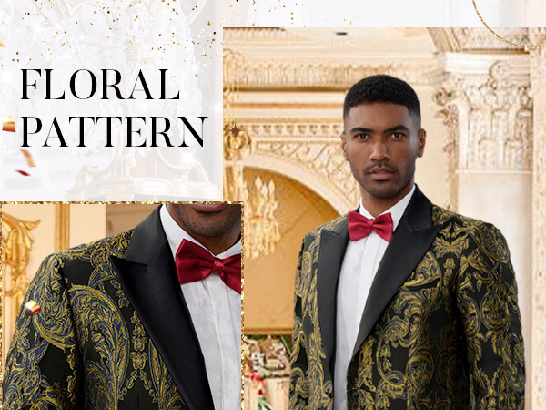 Men Party Blazer Jacket Floral Pattern Suit Texudo