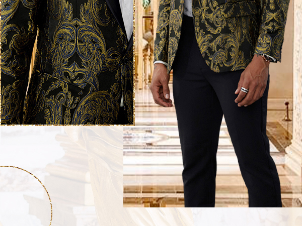 Men Party Blazer Jacket Floral Pattern Suit Texudo