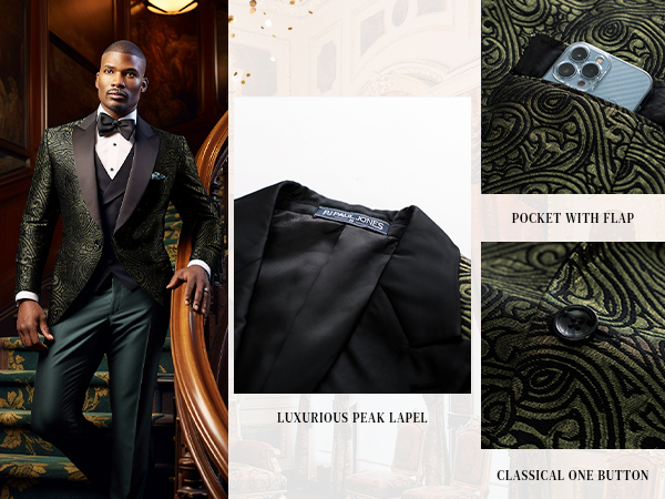 Men''s Party Blazer Jacket Floral Pattern Suit Texudo One Button