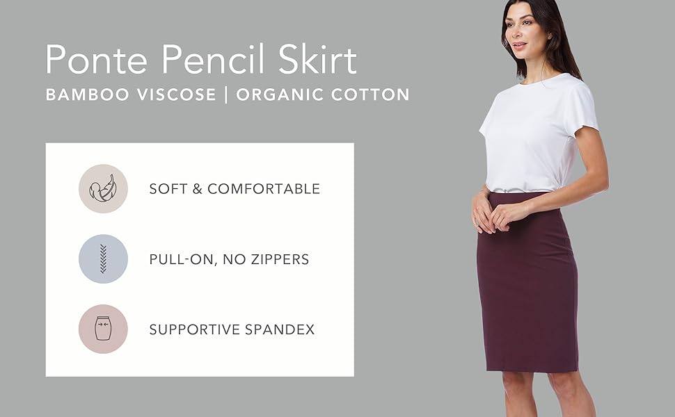 fishers finery womens ponte pencil skirt pull on no zipper skirt form fitted classic simple skirt