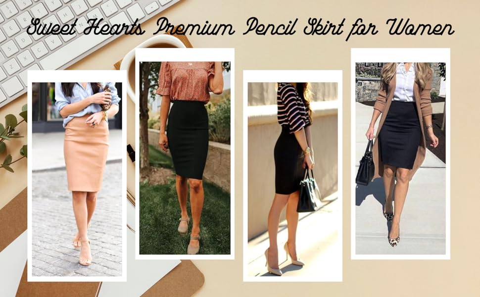 Sweet Hearts Lifestyle black pink navy pencil casual office work bodycon skirt women made in usa