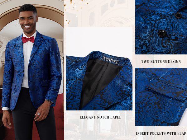 Men Floral Blazer Suit Jacket Lightweight Paisley Blazer for Prom, Wedding, Christmas Day