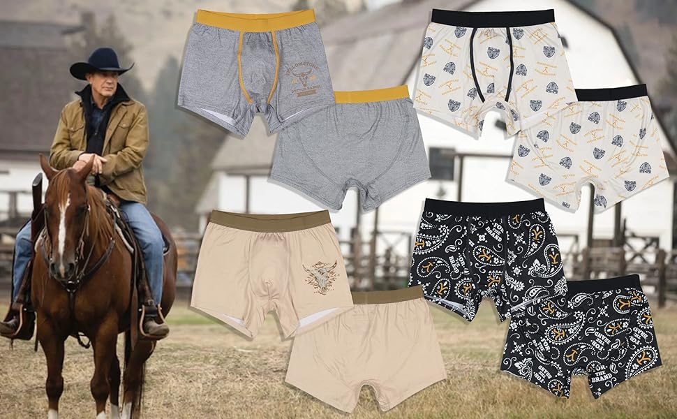 Yellowstone Men''s Boxer Brief Shorts 4 Pair Pack Dutton Ranch Montana